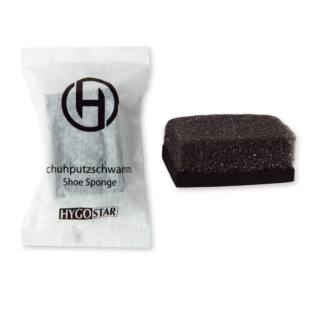 Shoe polish sponge, made from PET in the packaging