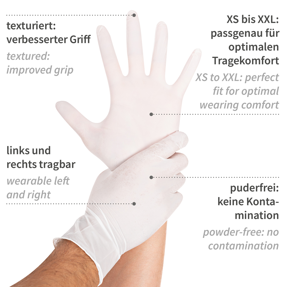 Nitrile gloves Safe Light powder-free in white with explanation