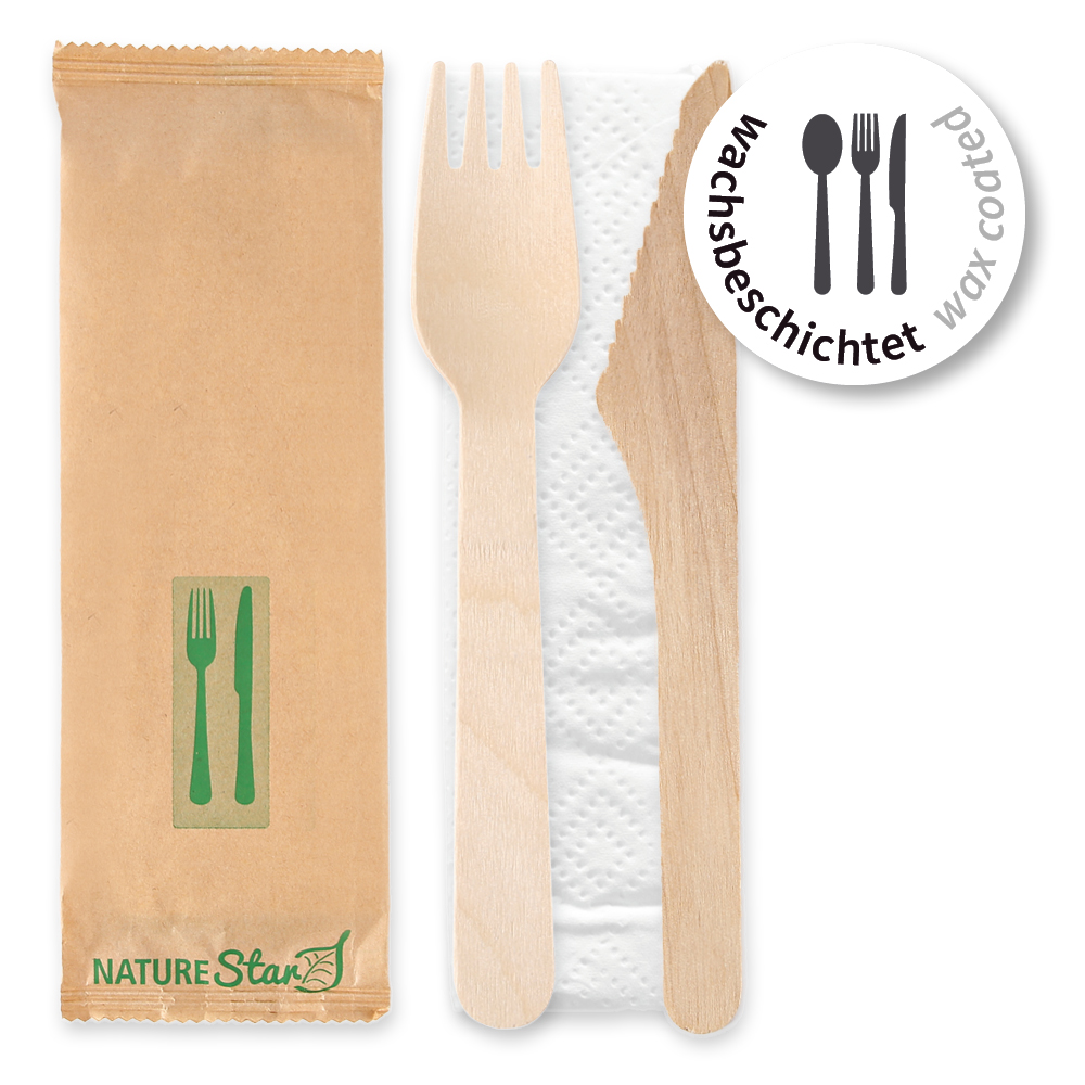 Cutlery sets Triple made of wood FSC® 100% wax coated