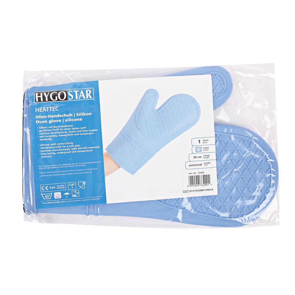 Oven gloves Heattec made of silicone in light blue with 30cm length in the package