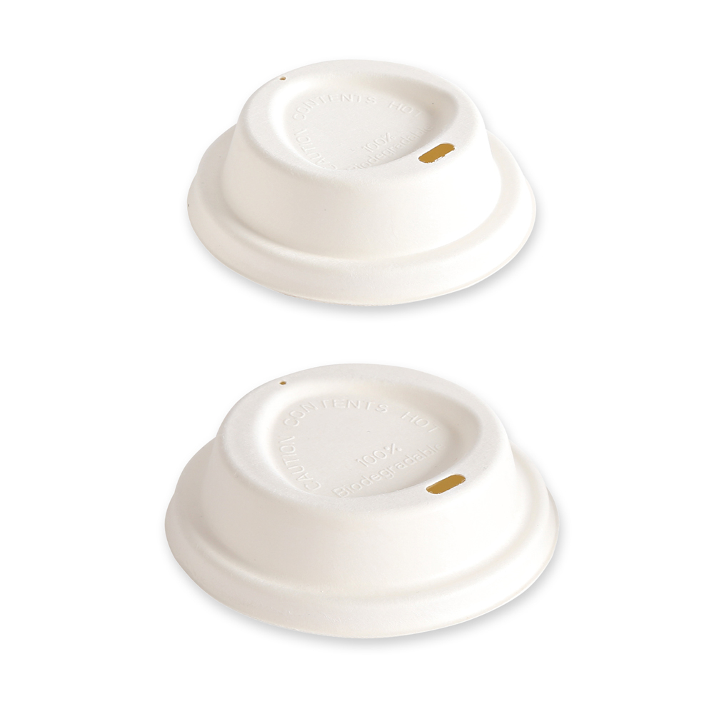 Organic lids made of bagasse, angled view