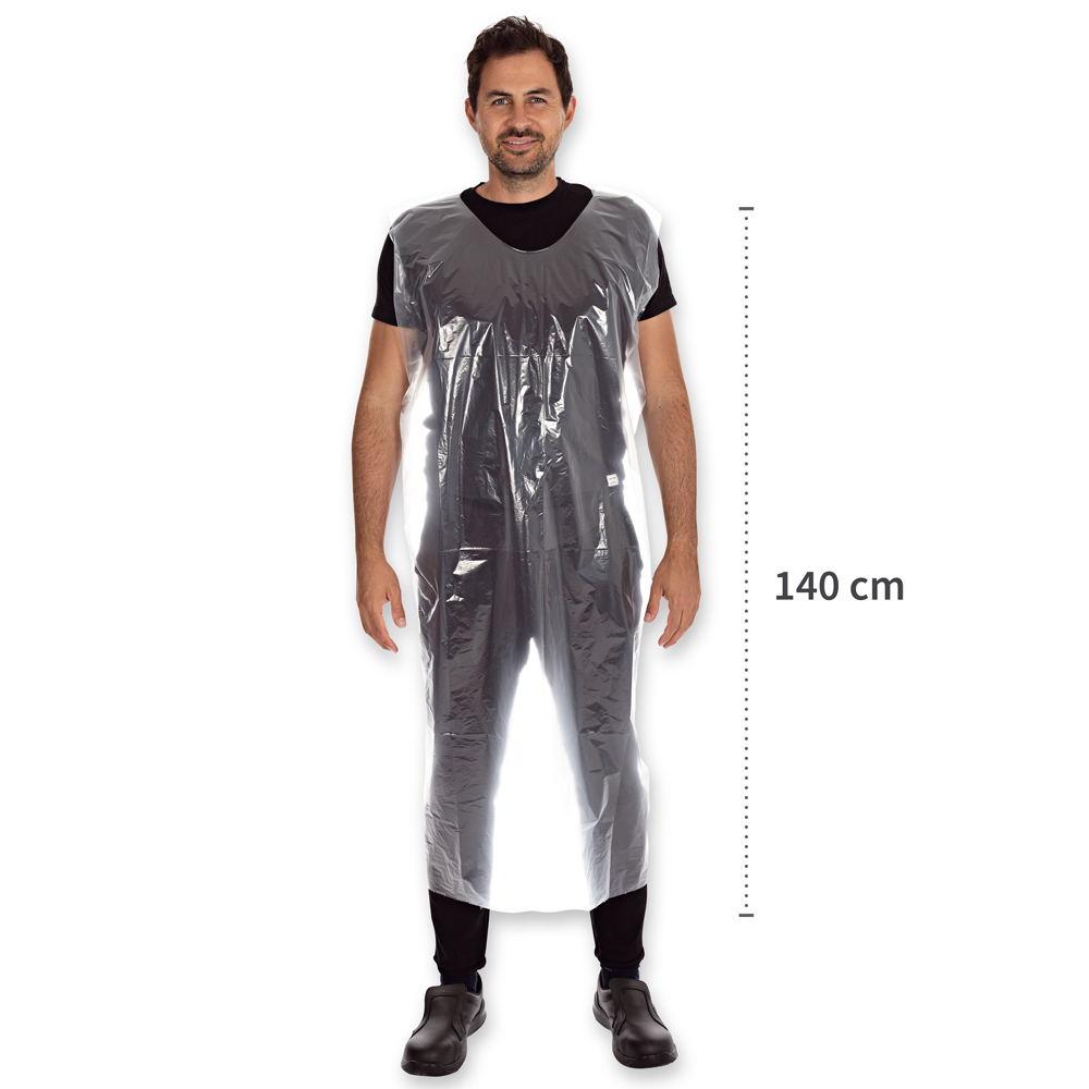 Full body aprons approx. 30 my from LDPE the dimension in transparent