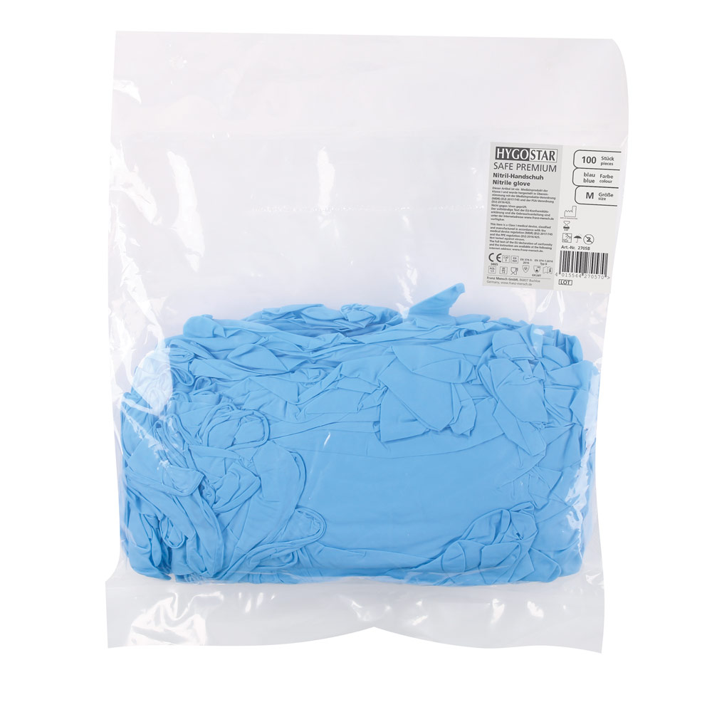 Nitrilhandschuhe Safe Premium puderfrei in blau im Beutel