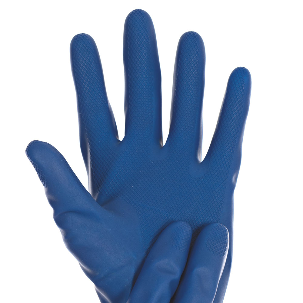 Chemical resistant gloves Smooth Blue made of latex with structured palms