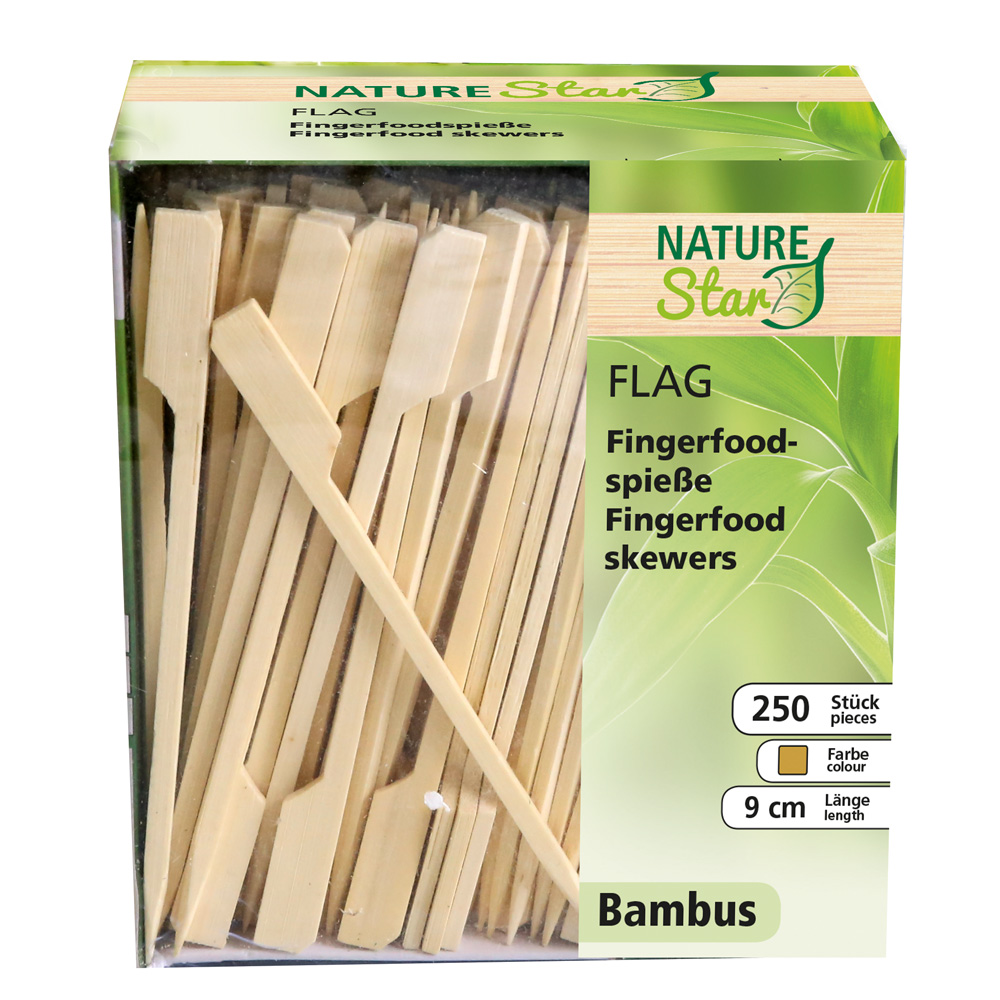 Fingerfood skewers "Flag" made of bamboo in the dispenser box