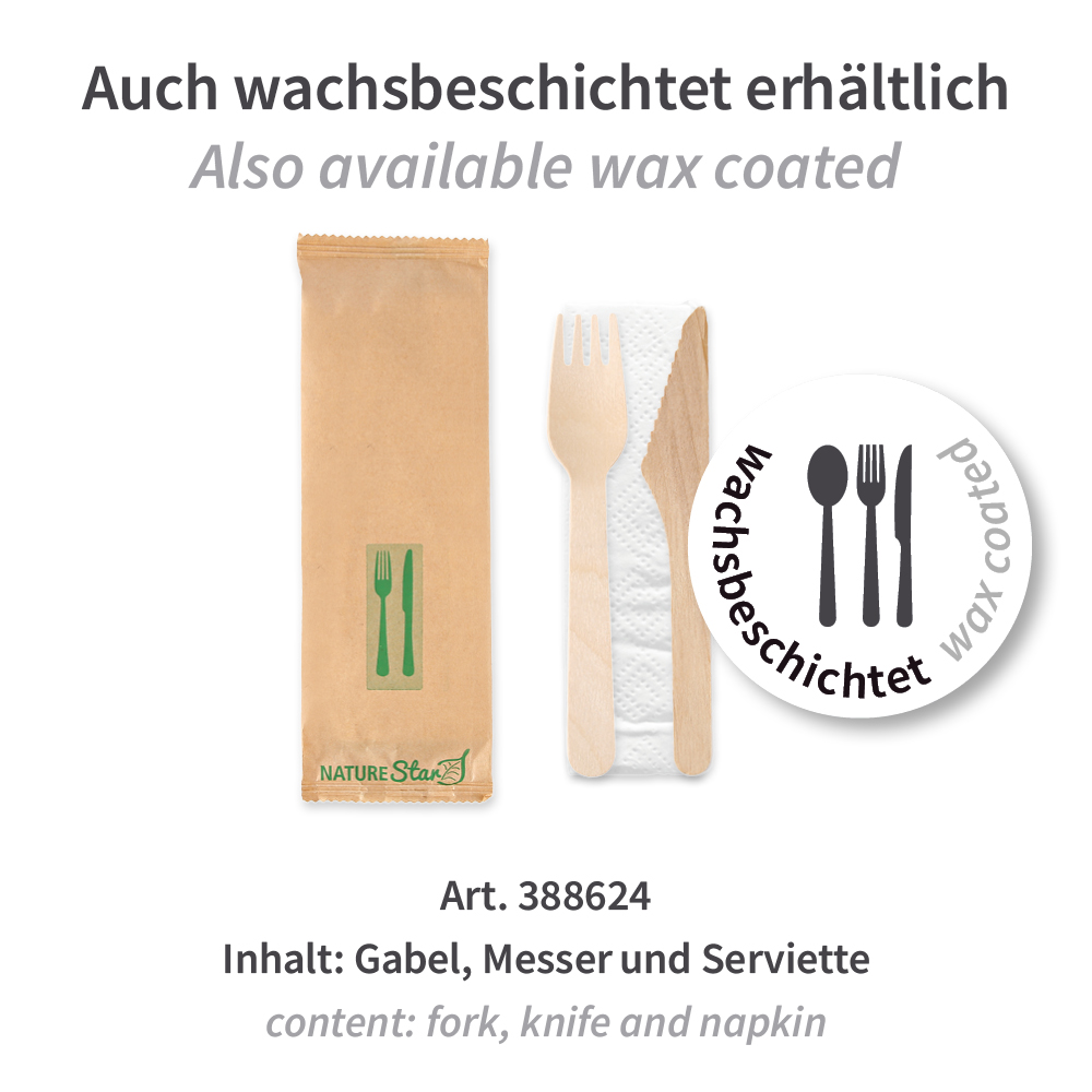 Biodegradable cutlery set "Double" made of birch wood, FSC®-certified, alternative
