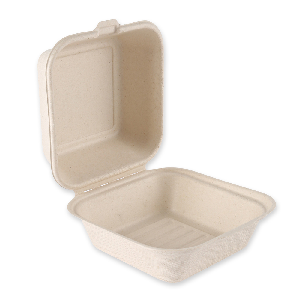 Bio Lunchbox "Hamburger" | Zuckerrohr, natur, Draufsicht Bio Lunchbox "Hamburger" aus Zuckerrohr in natur in der Draufsicht