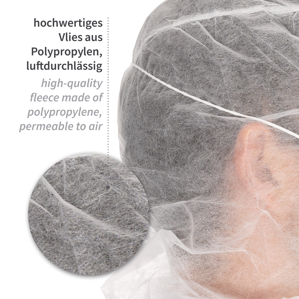 Astrohauben mit 2-lagigem Mundschutz aus PP in weiß mit Materialeigenschaften