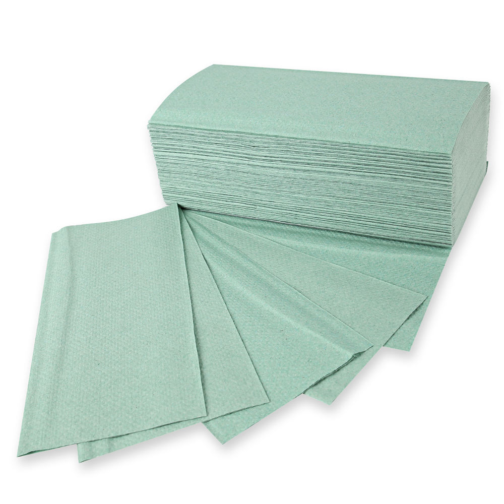 Paper hand towels, 1-ply made of recycled paper with V/ZZ-fold in green