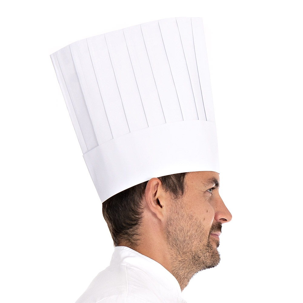 Kochmützen Le Chef aus Papier mit 25cm in der Seitansicht