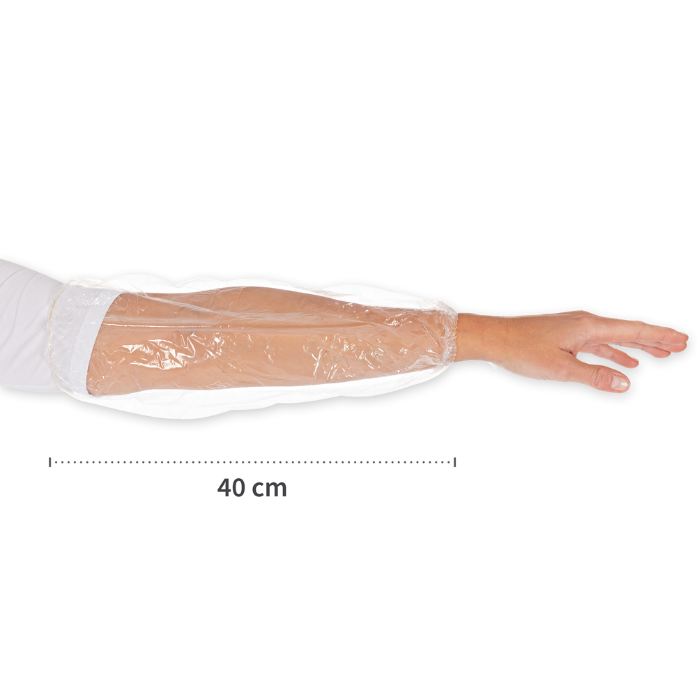 Sleeve protector Light from PE in the front view with the length in the color transparent