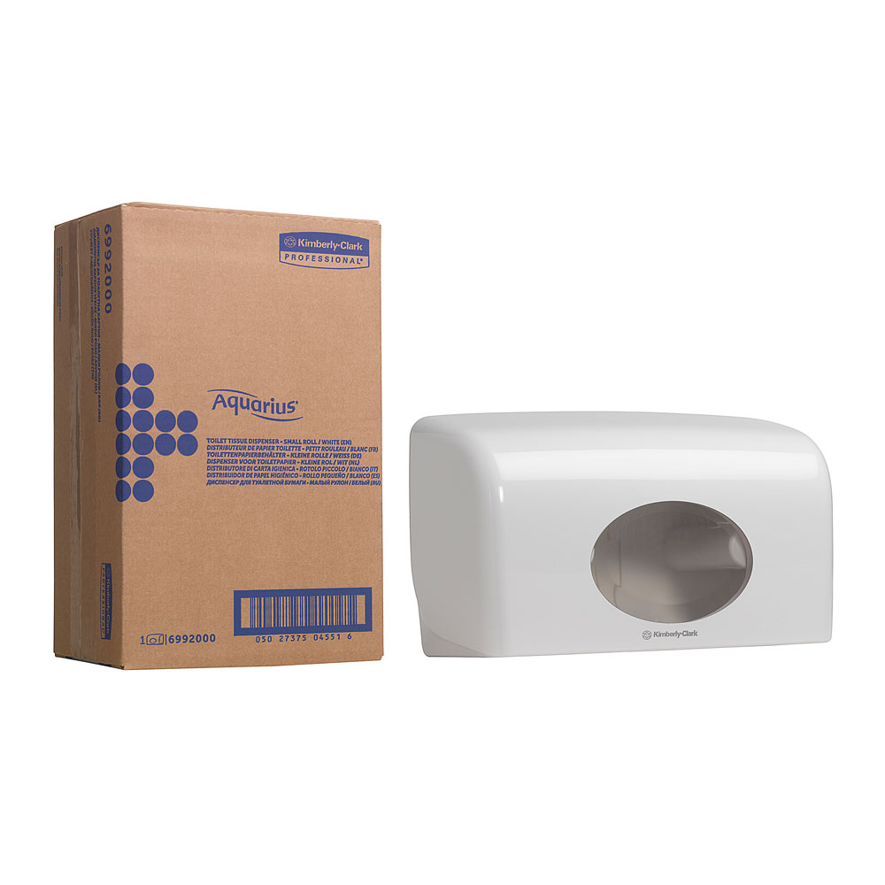 Kimberly-Clark Professional™ Aquarius™ Toilettenpapierspender für Kleinrollen in der schrägen Ansicht