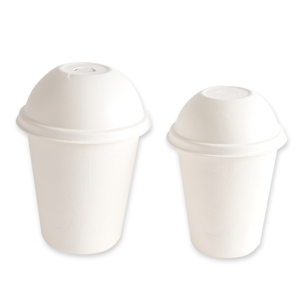 Organic dome lids made of bagasse, with cup
