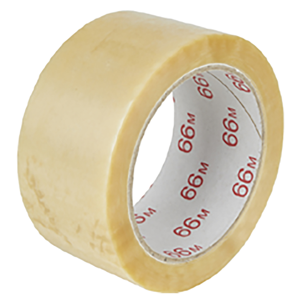 Packaging tape with natural rubber adhesive, low-noise made of PVC in transparent