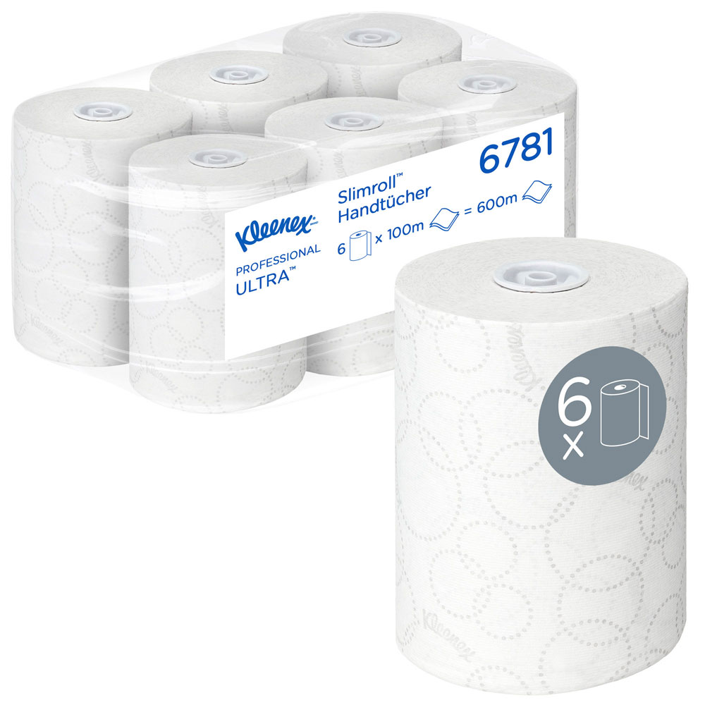 Kleenex® Ultra™ Slimroll™ Handtücher, 2-lagig, Rolle, FSC®-Mix, Verpackung Kleenex® Ultra™ Slimroll™ Handtücher, 2-lagig auf der Rolle, FSC®-Mix mit der Verpackung