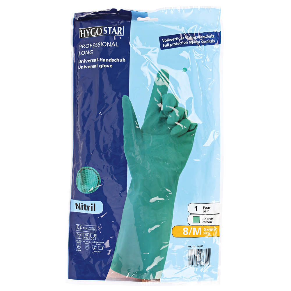 Chemical protection gloves Professional Long made of nitrile in green in the package
