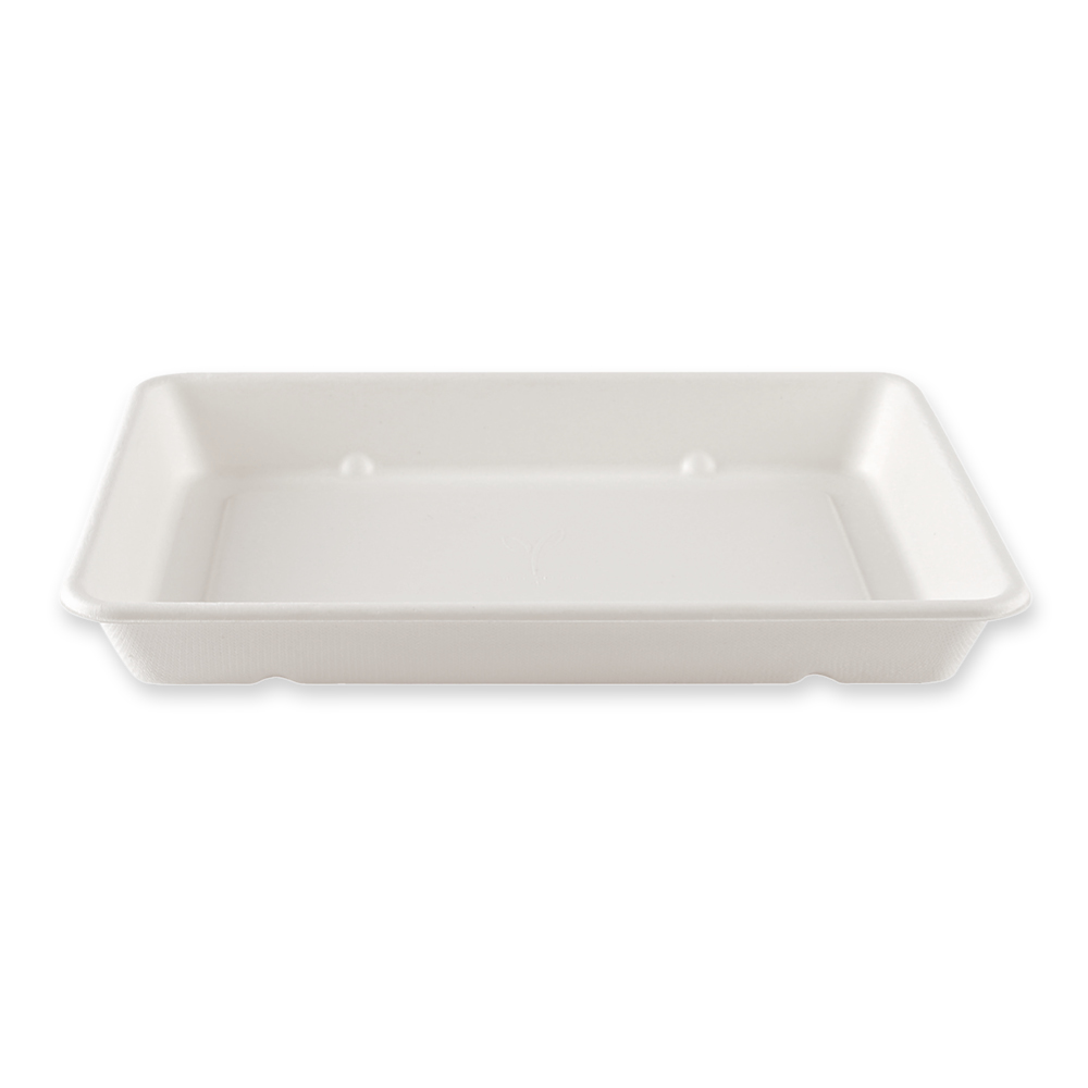 Organic trays Classico, rectangular made of bagasse in front view