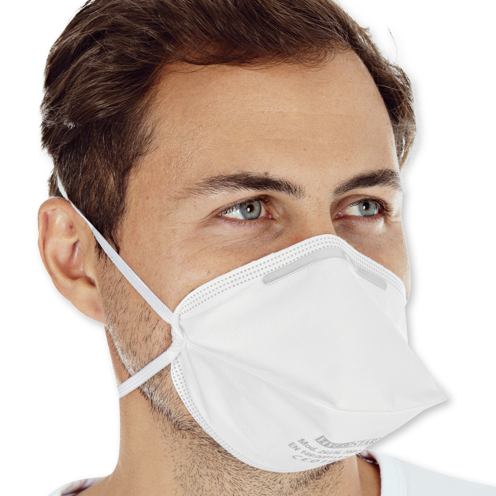 Atemschutzmasken FFP2 NR, horizontal faltbar aus PP in der Schrägansicht