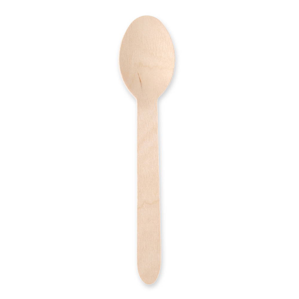 Organic disposable birch wood spoon, FSC® certified in the front view. 