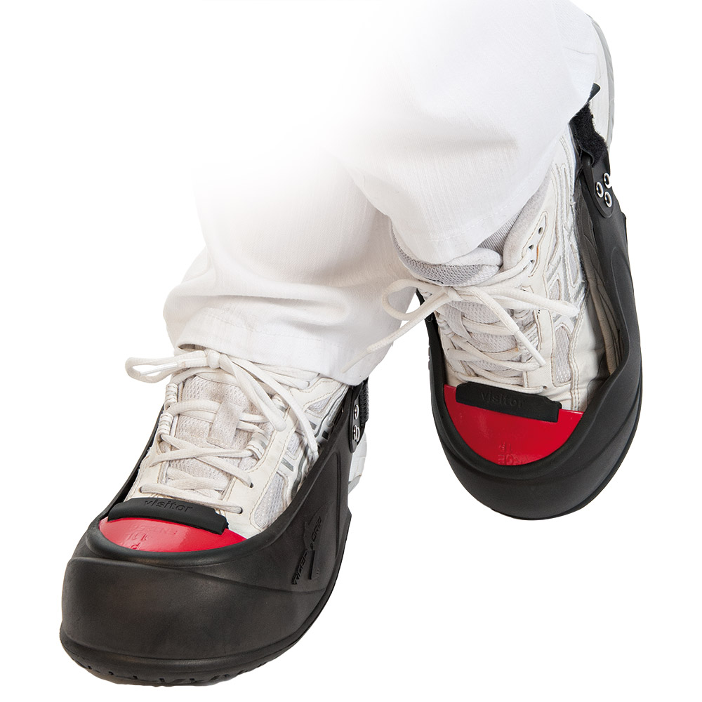 Safety overshoes with protective toe cap in black-red