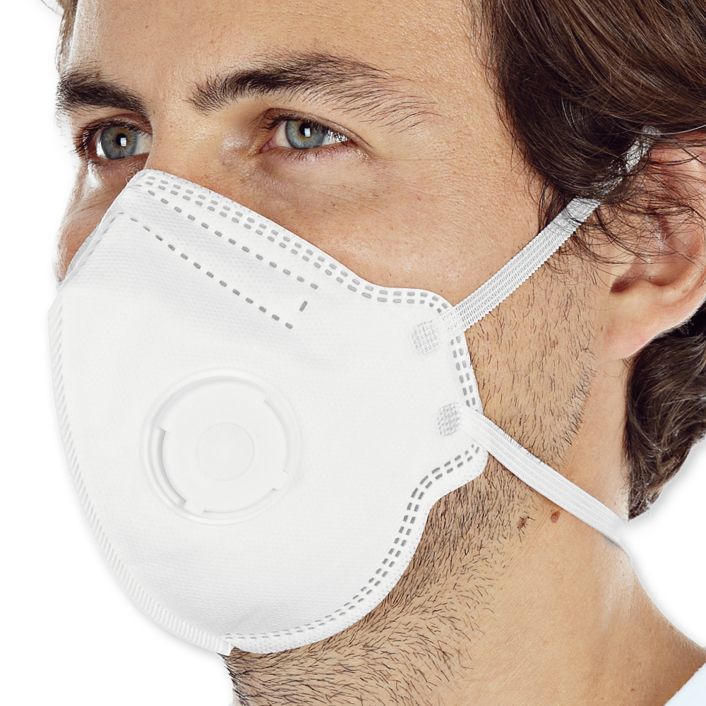 Respirators FFP2 NR with valve vertically foldable made of PP with breathing valve