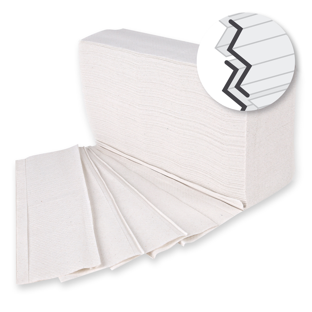 Paper towels, 2-ply made of recycled paper, interfold, fanned out