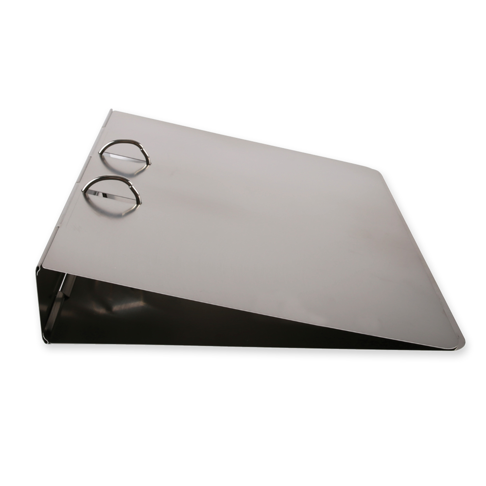 Folder made of stainless steel, detectable, side view