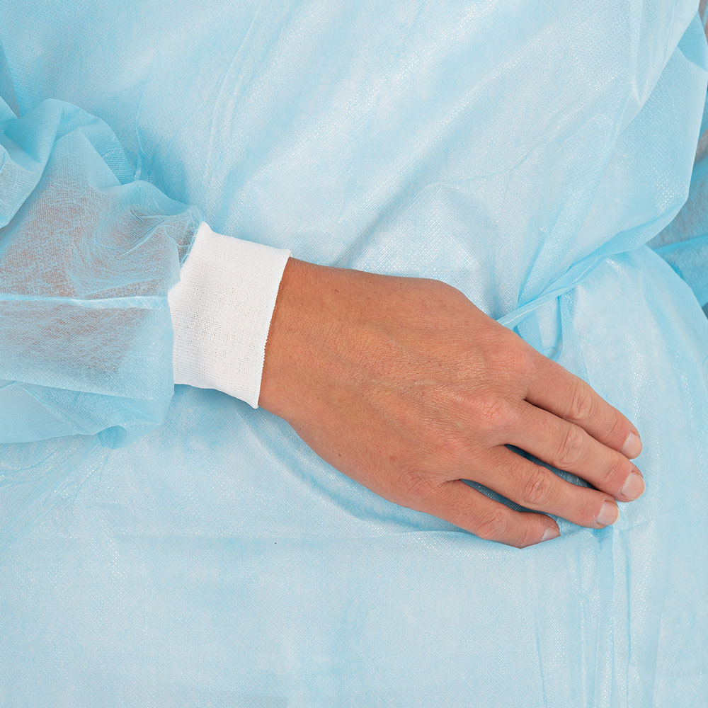 Gowns Eco with neck ties | PP, PE partly laminated in blue with knitted cuffs on the wrist