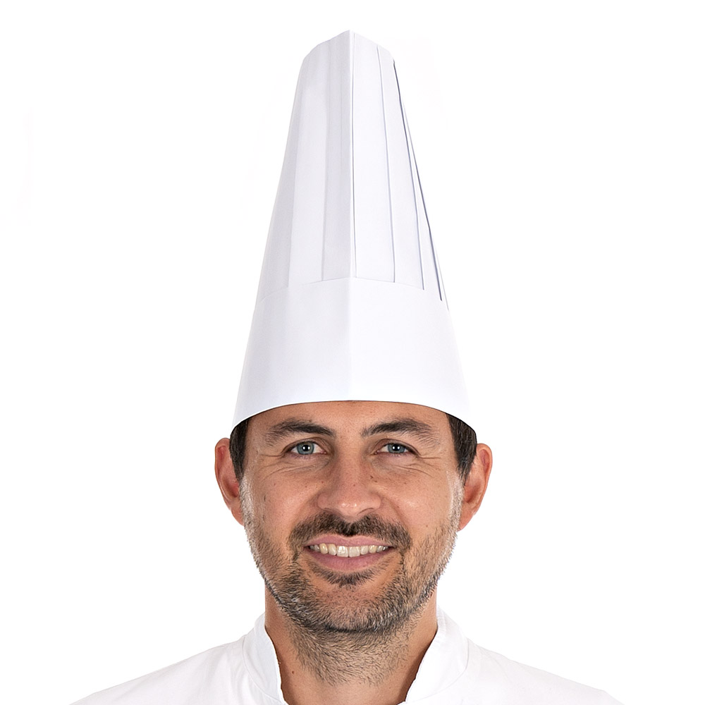 Kochmützen Le Chef aus Papier mit 25cm in der Frontansicht