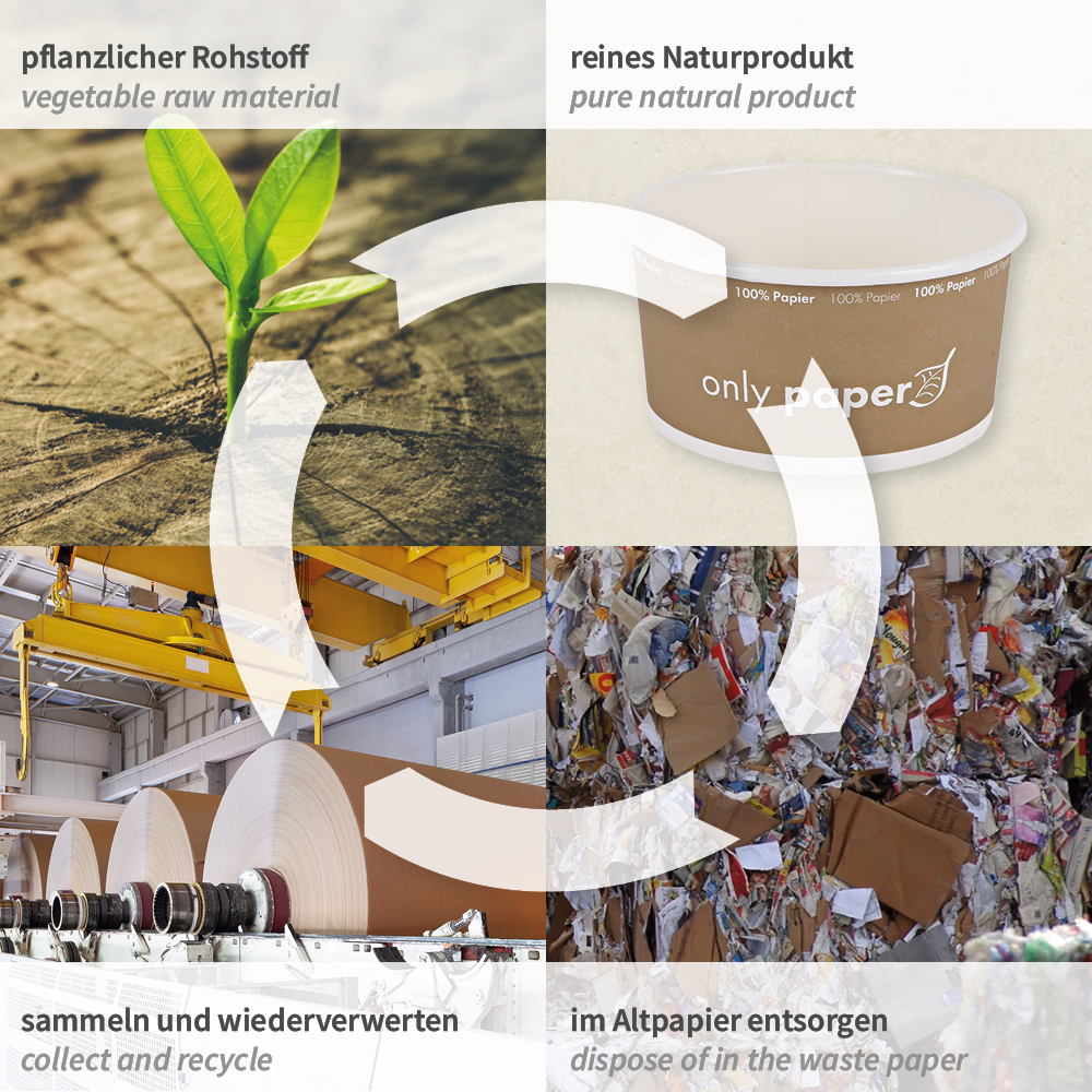 Bio Salatschalen Only Paper | Pappe, Produktkreislauf Bio Salatschalen Only Paper aus Pappe mit Produktkreislauf