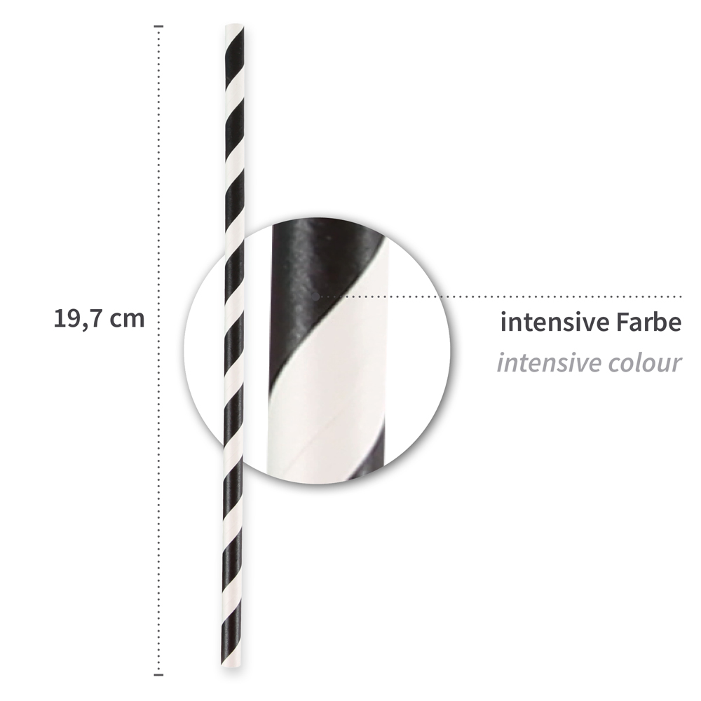 Paper drinking straw "Classic" striped, FSC®-certified, dimensions, black