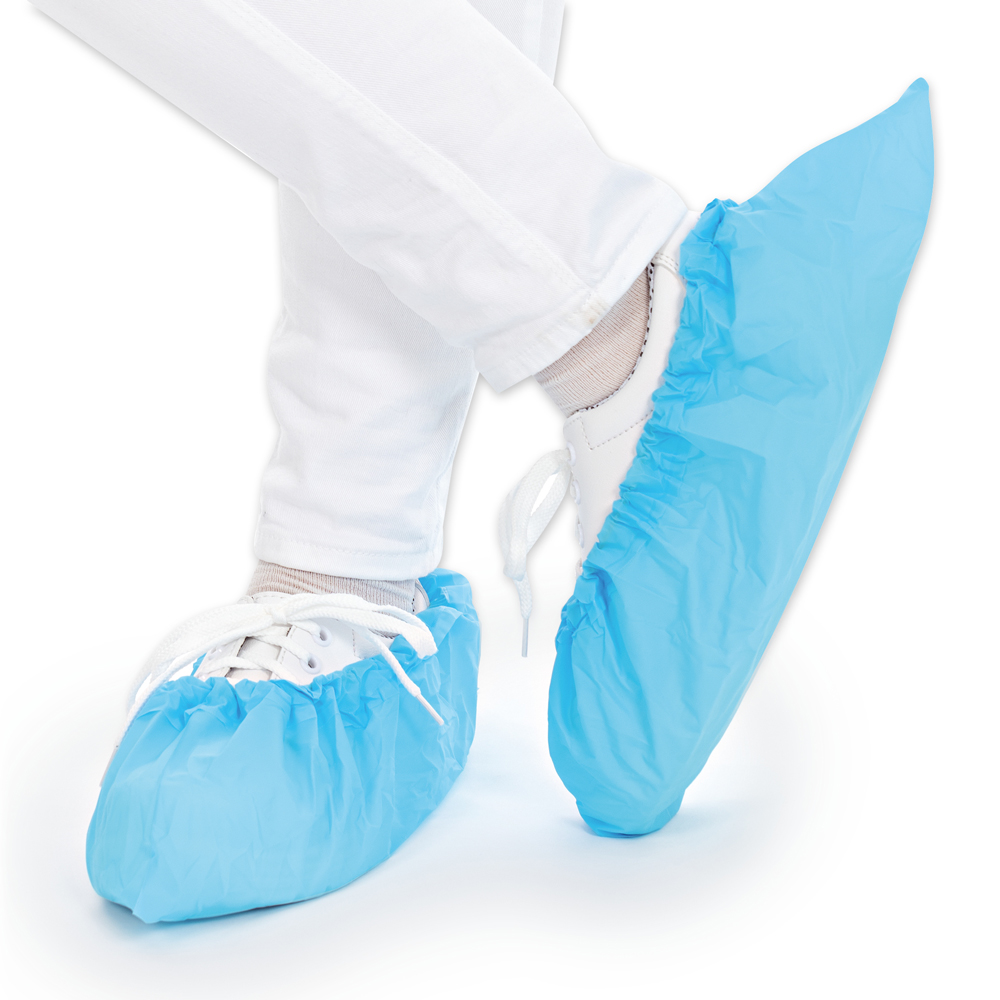 Overshoes Anti Slide made of CPE, TPE coated in front view in blue 