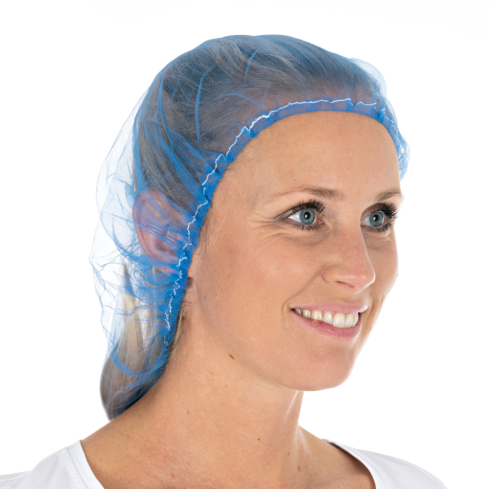 Baretthauben Micromesh Soft aus Nylon in blau in der schrägen Ansicht