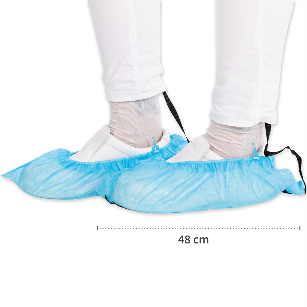 Overshoes for Hygomat "Antistatic" from PP in the side view with the length in blue 