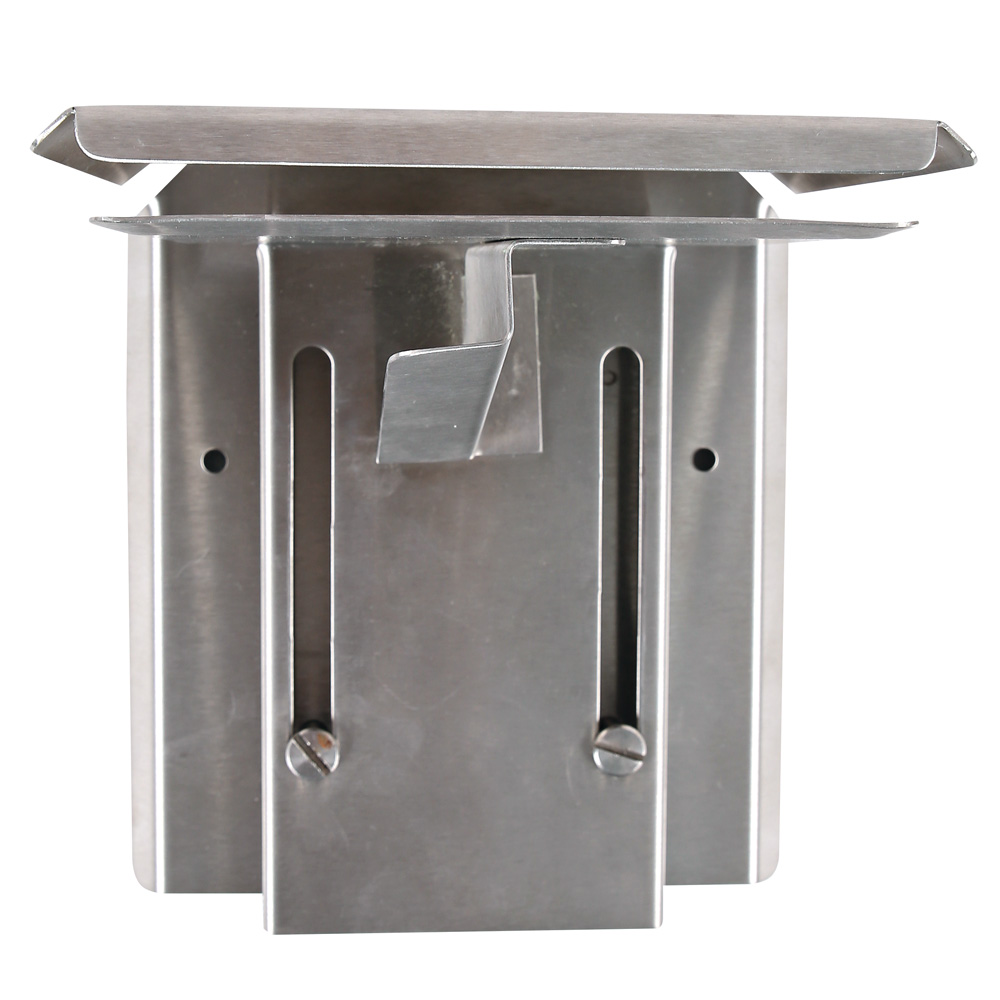 Dispenser for flowpack made of stainless steel in the front view