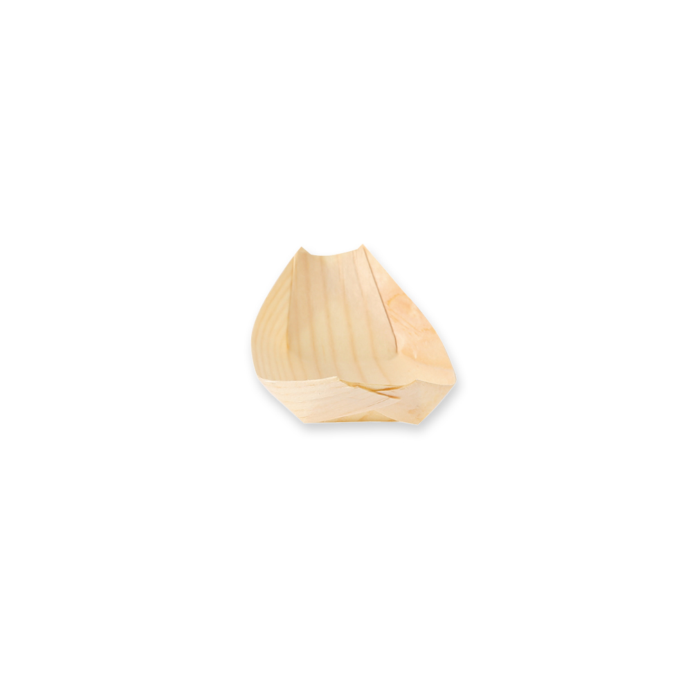 Bio Holzschiffchen | Pinienholz, Frontansicht Bio Holzschiffchen aus Pinienholz, Frontansicht