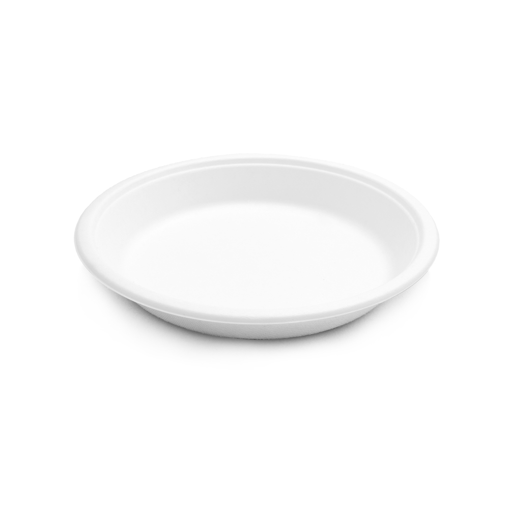 Organic plates Bordofino, round made of bagasse in front view
