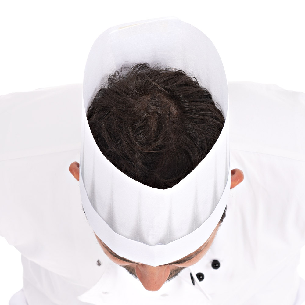 Europa chef's hat Extra made of viscose exposed in white with pleat shading in the top view