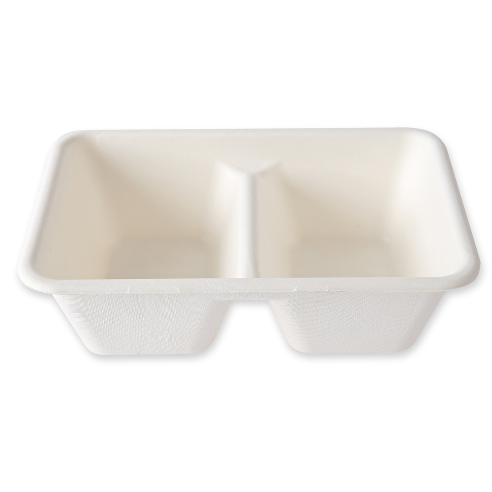 Organic trays, 2 compartments made of bagasse