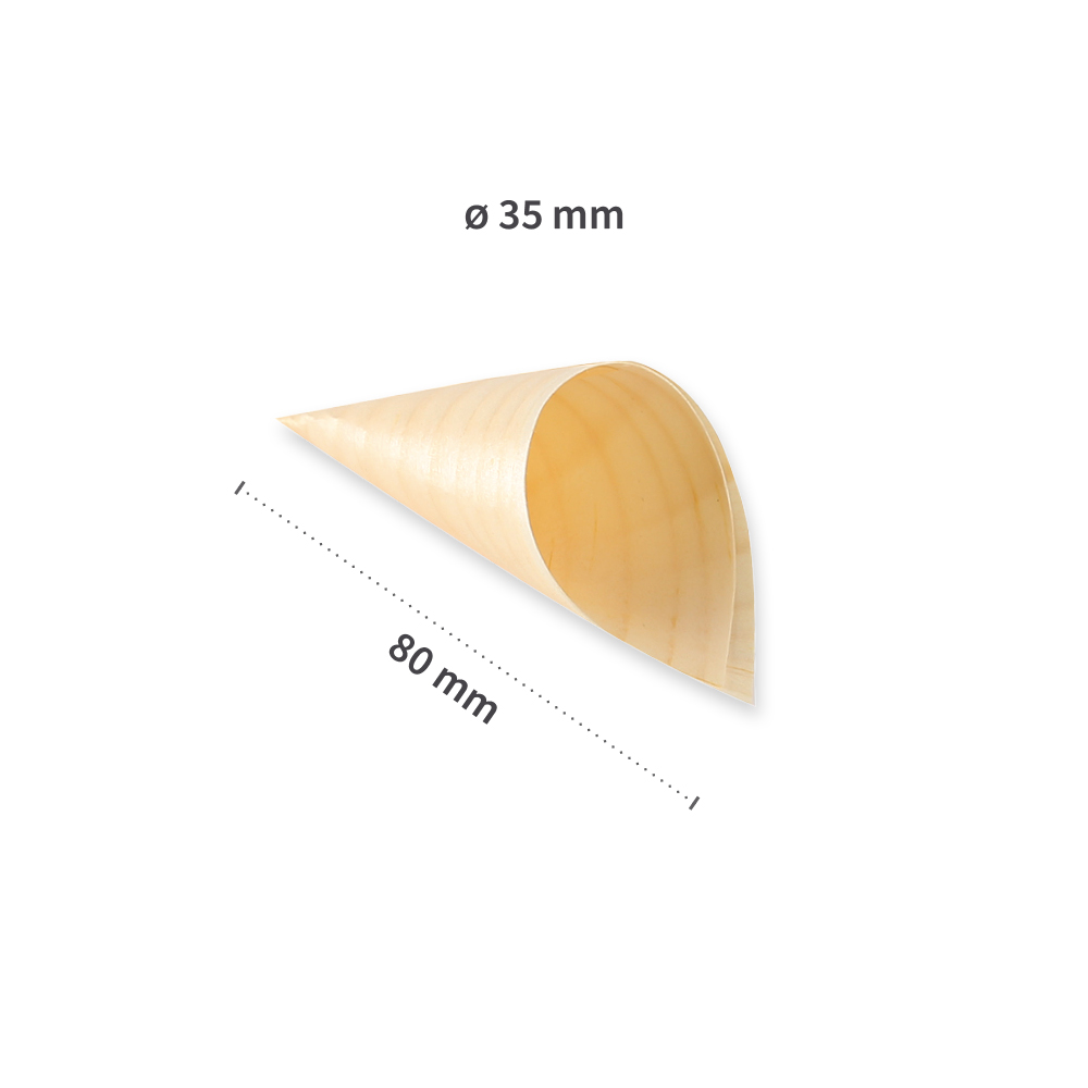 Biodegradable wooden cone made of Pine wood, measurements, 80mm