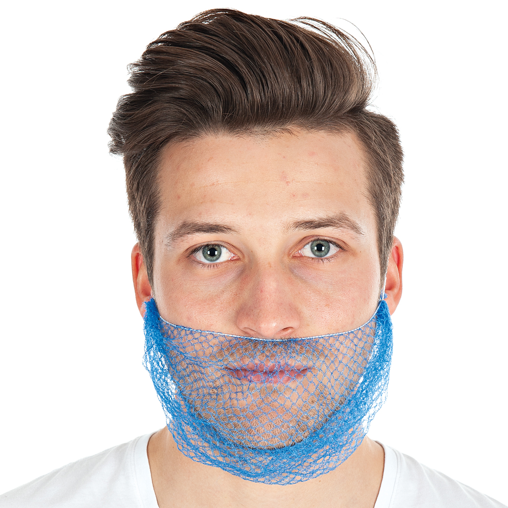 Beard cover made of nylon detectable in blue in the front view