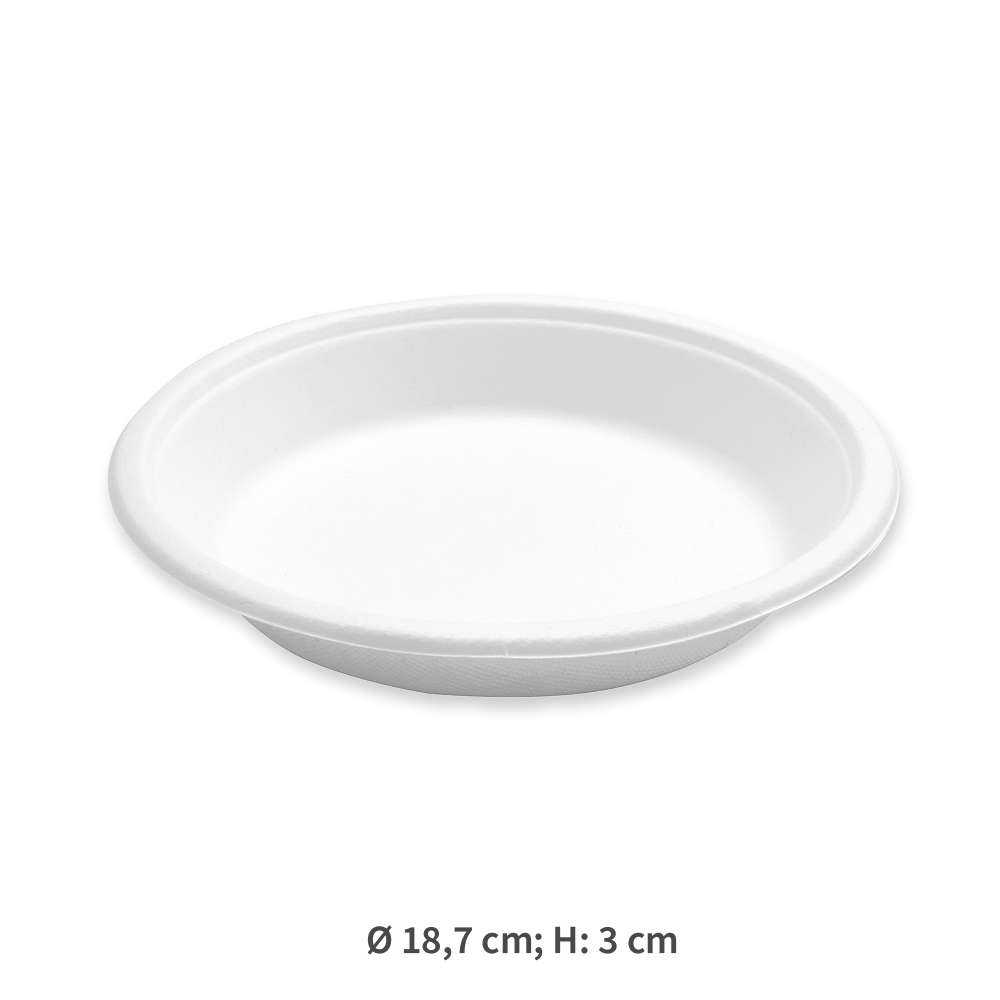 Bio Teller Bordofino, rund | Zuckerrohr, 18,7cm, Maße Bio Teller Bordofino, rund aus Zuckerrohr mit 18,7cm mit Maße