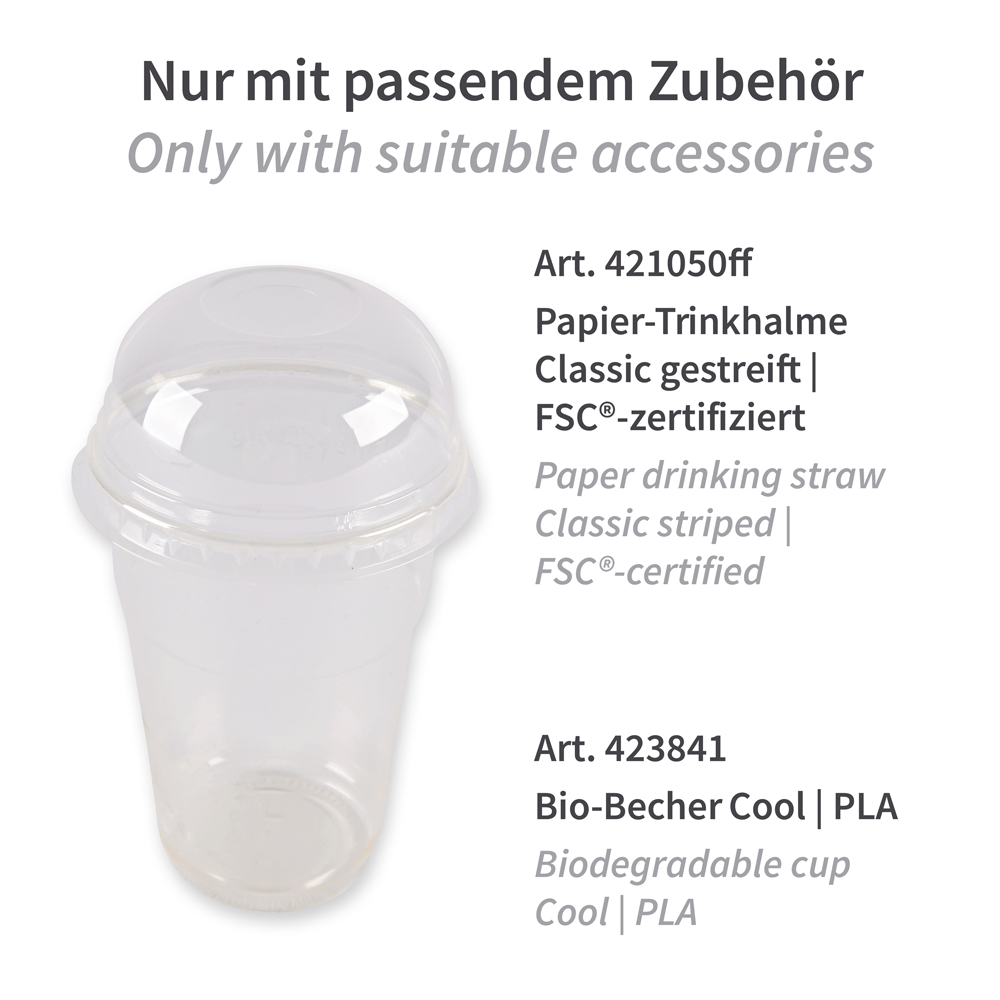 Lids for cold beverages cups, with straw slot made of PLA, art. 423861 with suitable accessories