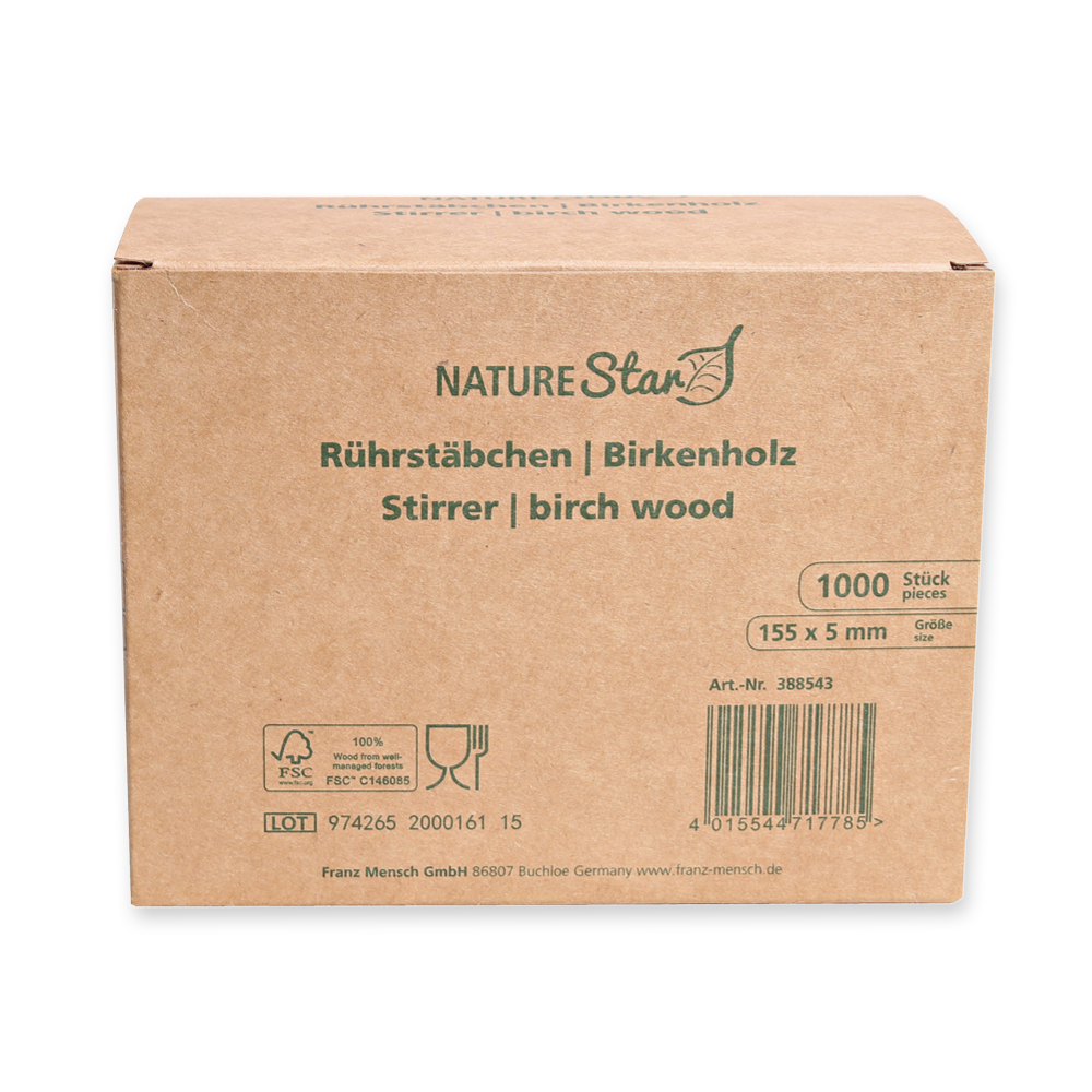 Rührstäbchen aus Birkenholz, FSC®-zertifiziert, Verpackung