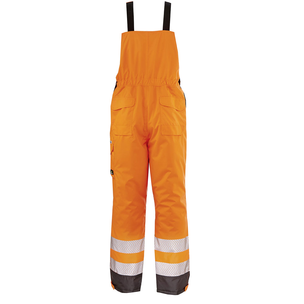 4PROTECT® ATLANTA, Warn-Winter-Wetterschutz-Latzhose, orange in der Rückansicht