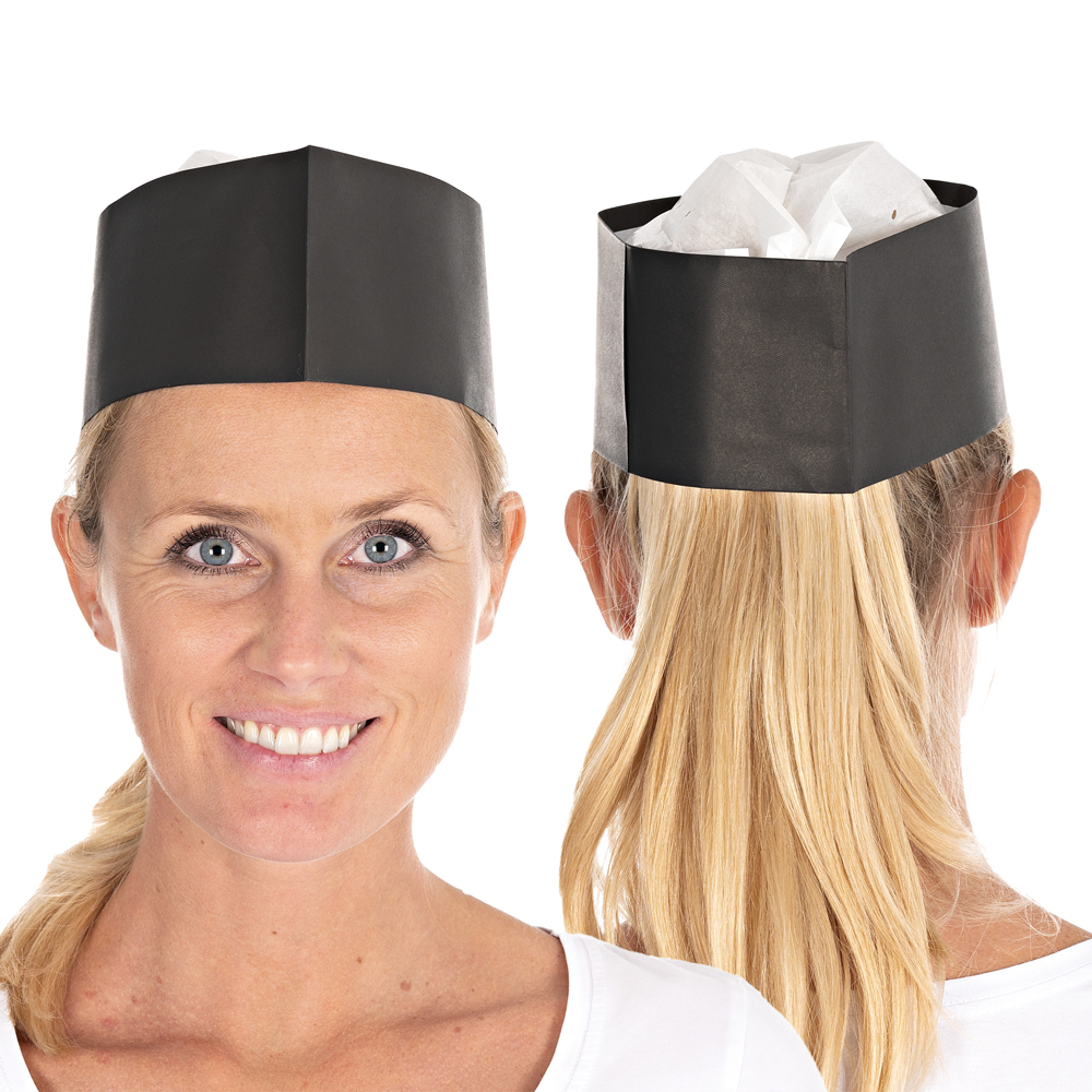 Forage hats Service Black made of paper embossed in the front an back view