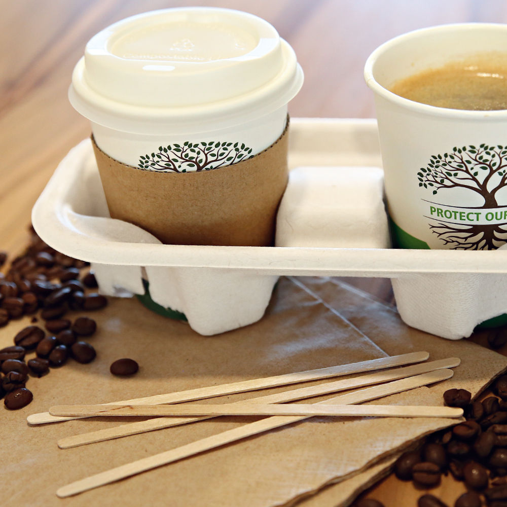 Wooden coffee sticks made of birch, example of usage