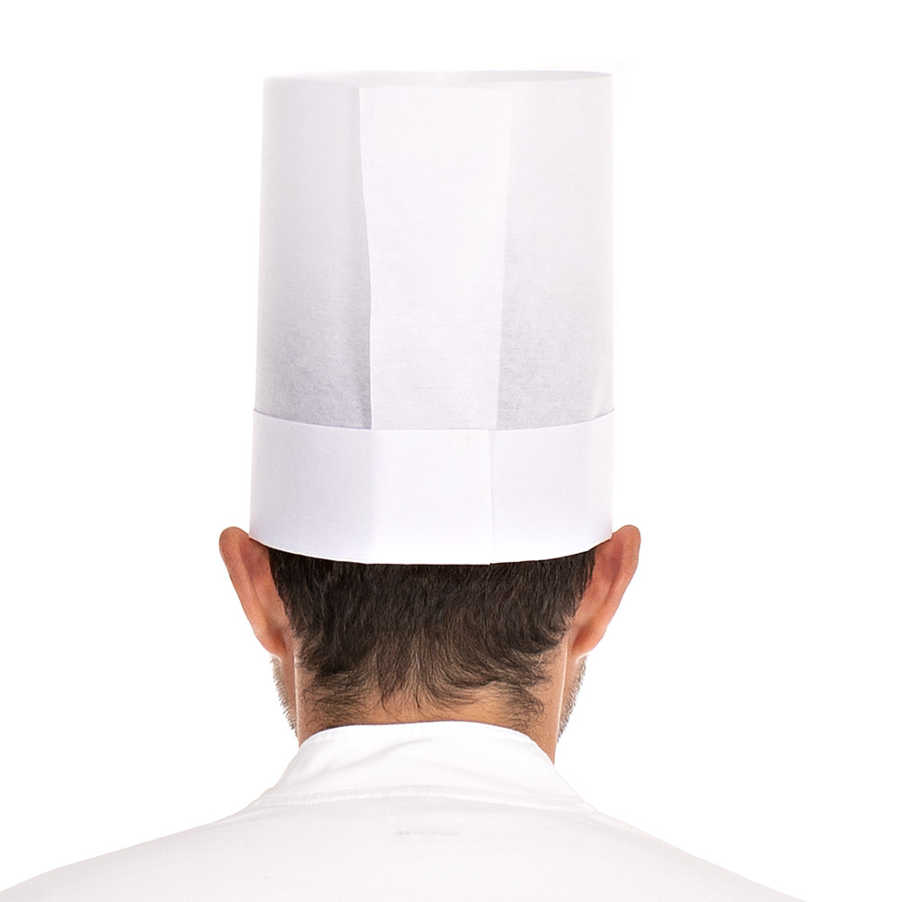 Europa Kochmütze Extra aus Viskose offenliegend in weiß ohne Faltenschattierung in der Rückansicht 