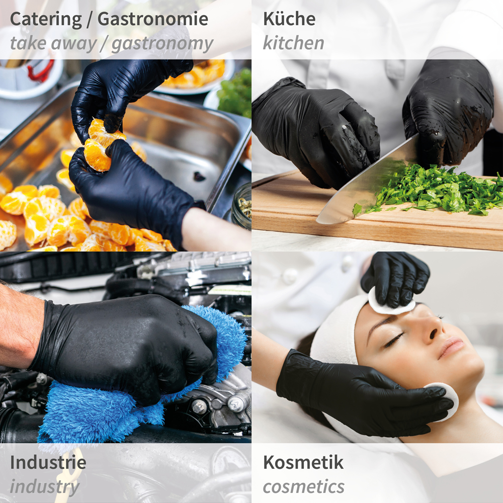 Nitrile gloves Safe Super Stretch powder-free in black with elasticity with areas of application