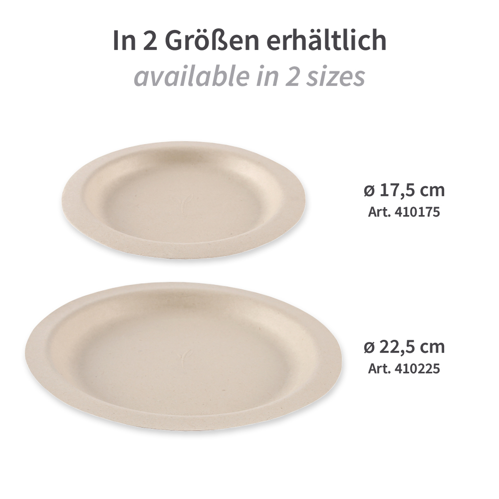 Organic plates, round made of bagasse, different sizes